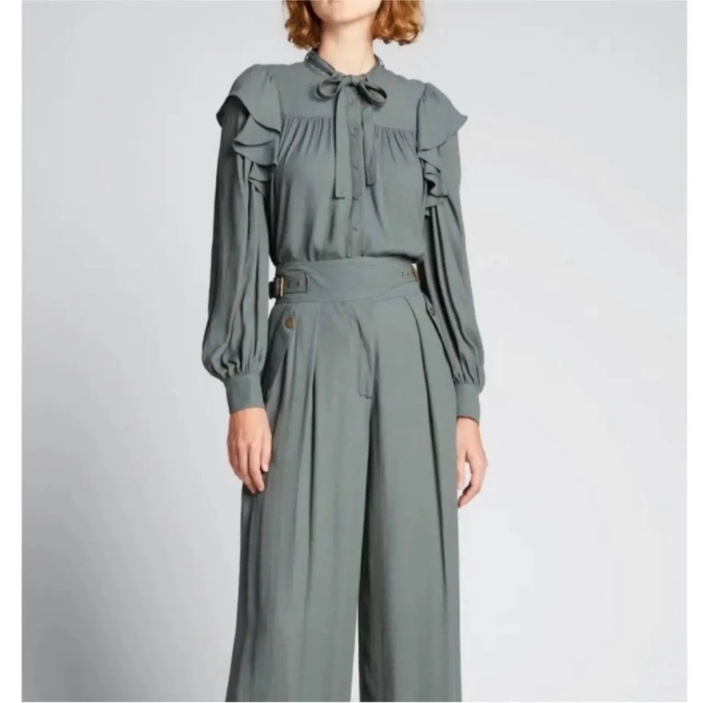 Ulla Johnson Tabitha Sage Green Long Sleeve Blouse Size 2 Designer ~ Luxury!